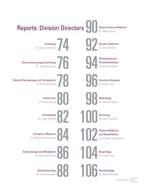 Division Reports - Faculty of Health Sciences - McMaster University