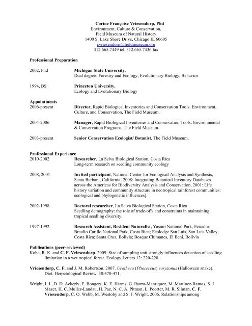 Vriesendorp Cv Last Updated Jan 11 The Field Museum