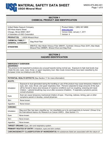 MATERIAL SAFETY DATA SHEET - USG Corporation