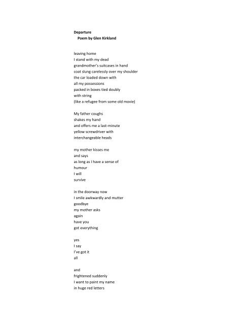 Departure Poem By Glen Kirkland Leaving Home I Stand With My Departure Poem By Glen Kirkland Leaving Home I Stand With My