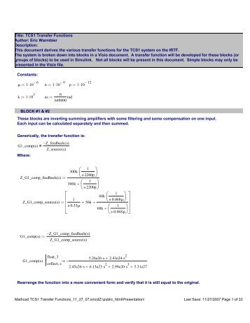 Mathcad TCS1 Transfer Functions