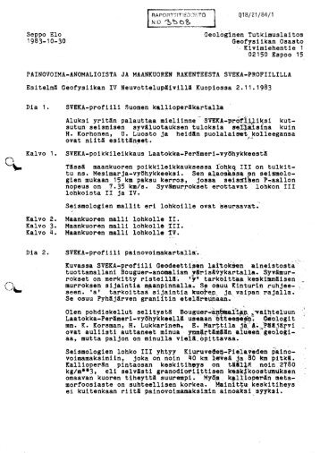 Seppo Elo ~eologinen Tutkimuslaitos 1983-10-30 ... - arkisto.gsf.fi