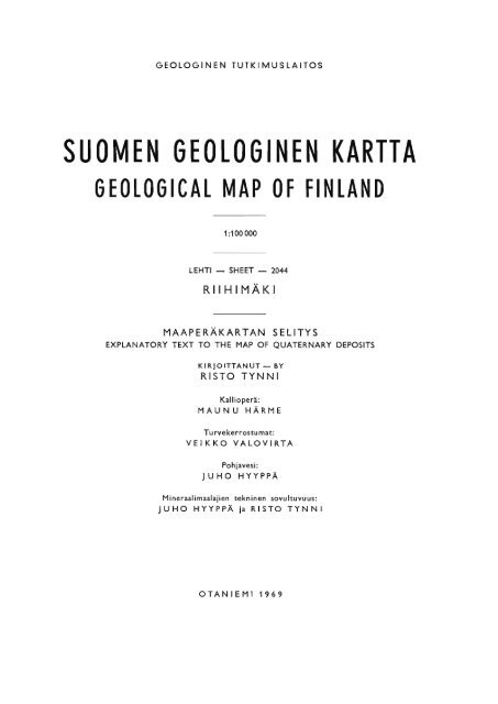 suomen geologinen kartta geological map of finland - arkisto.gsf.fi