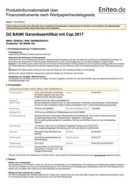 DZ BANK Garantiezertifikat mit Cap 2017 - Vwd