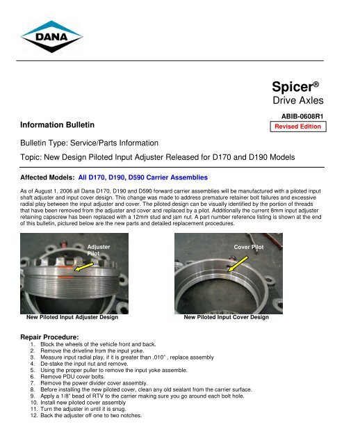 New Design Piloted Input Adjuster Released for D170 and ... - Spicer