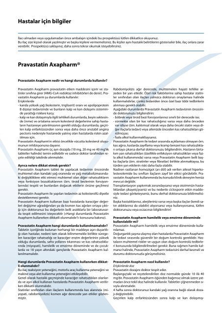 Hastalar için bilgiler Pravastatin Axapharm®
