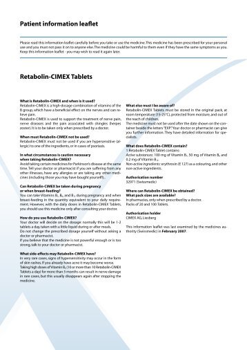 Patient information leaflet Retabolin-CIMEX Tablets - Axapharm