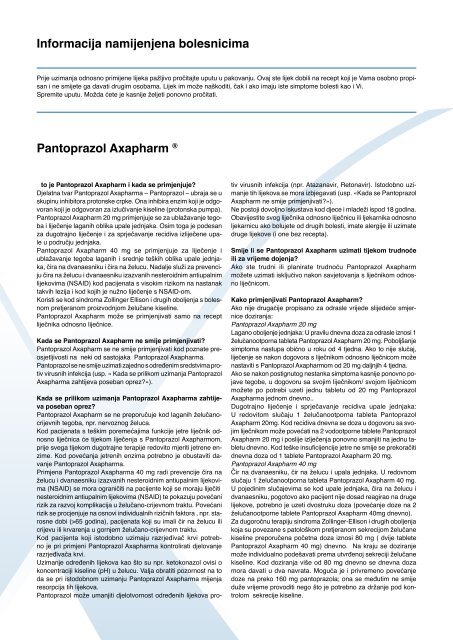 Informacija namijenjena bolesnicima Pantoprazol Axapharm ®