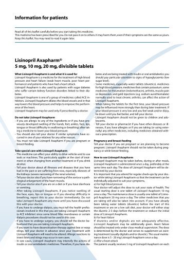 Information for patients Lisinopril Axapharm® 5 mg, 10 mg, 20 mg ...