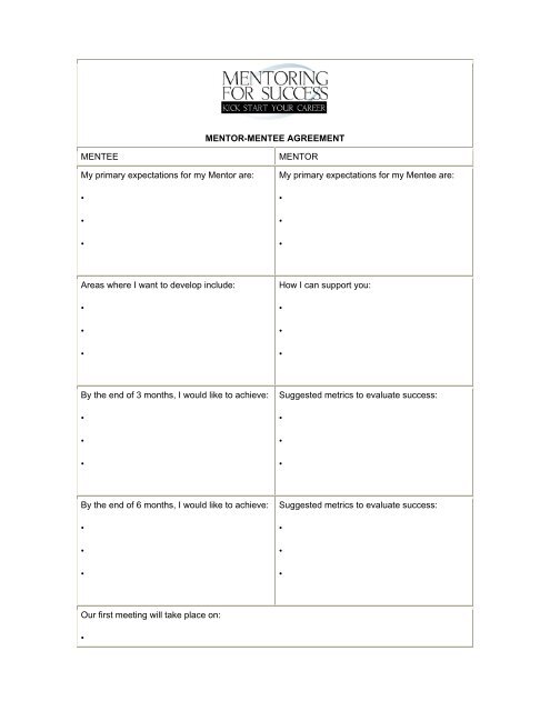 MENTOR-MENTEE AGREEMENT MENTEE MENTOR My primary ...