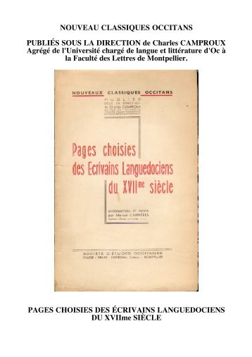 NOUVEAU CLASSIQUES OCCITANS PUBLIÉS SOUS LA ...