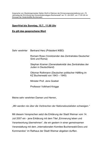 Ansprache von Oberbürgermeister Stefan Wolf im Rahmen ... - Weimar