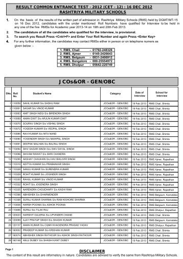 JCOs&OR - GEN/OBC - Indian Army