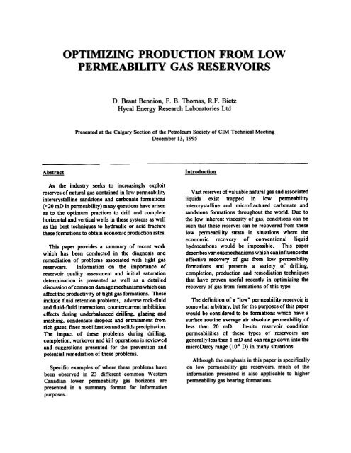 Optimizing Production from Low Permeability Gas Reservoirs