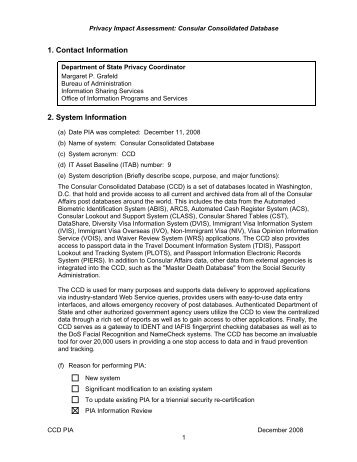 Consular Consolidated Database (CCD) PIA - US Department of State