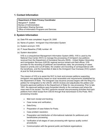 Immigrant Visa Information System (IVIS) - US Department of State