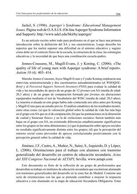 Síndrome de Asperger: Una guía para los profesionales - Aetapi