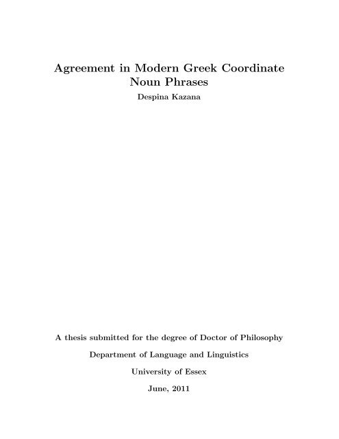 Agreement in Modern Greek Coordinate Noun Phrases