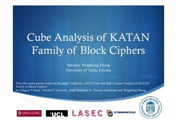 Cube Analysis of KATAN Family of Block Ciphers - Cs.ioc.ee