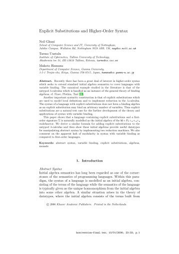 Explicit Substitutions and Higher-Order Syntax - Cs.ioc.ee