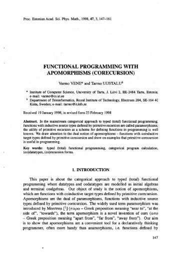 functional programming with apomorphisms (corecursion) - CiteSeerX