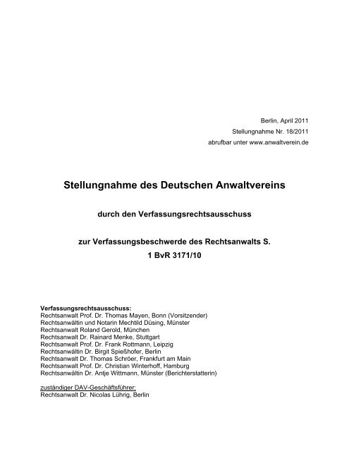 Stellungnahme des Deutschen Anwaltvereins - Deutscher ...