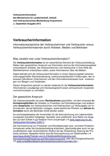 Verbraucherinformation - Verbraucherzentrale Mecklenburg ...