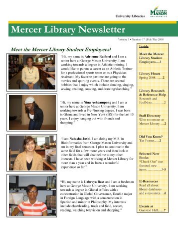Mercer Library Newsletter - University Libraries - George Mason ...