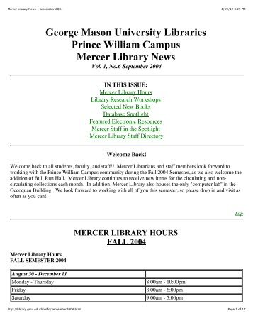 Mercer Library News - September 2004 - University Libraries ...