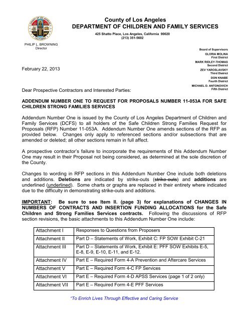 Addendum One - Los Angeles County Department of Children and ...