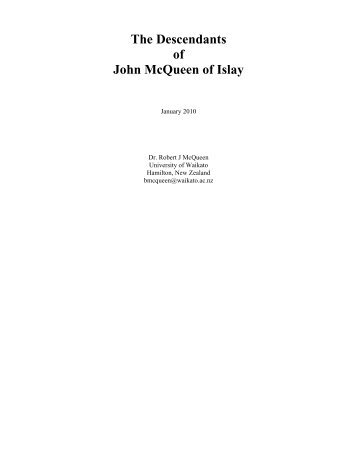 The Descendants of John McQueen of Islay - Waikato Management ...