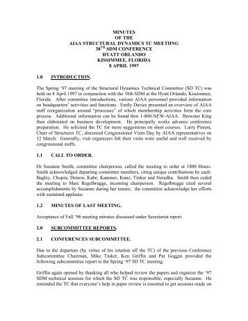 MINUTES OF THE AIAA STRUCTURAL DYNAMICS TC ... - AIAA Info