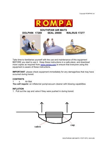 southpaw air mats dolphin 17289 seal 29000 walrus 17277 - Rompa