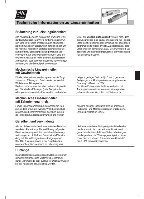 Mechanische Lineareinheit »Beta - Ant Antriebstechnik