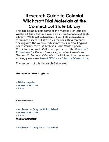 Research Guide to Colonial Witchcraft Trial Materials at the ...