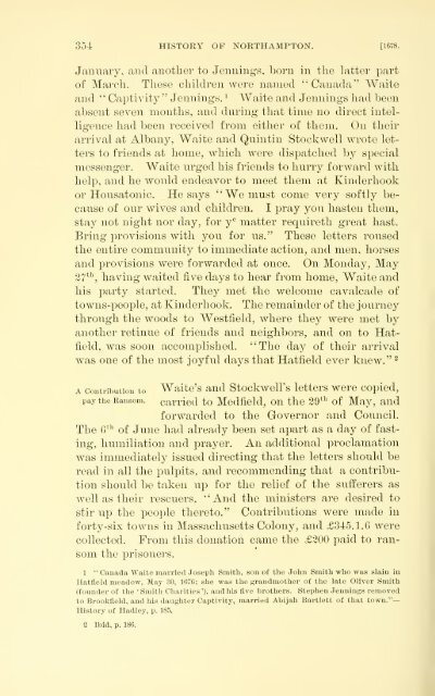 History of Northampton, Massachusetts, from its settlement in 1654;