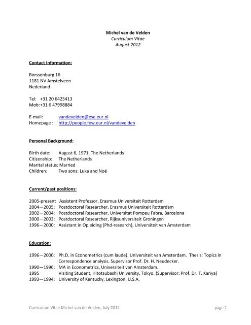 werkelijk Overlappen Dakraam CV - Erasmus Universiteit Rotterdam