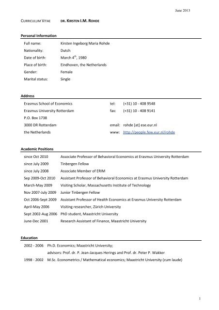 Curriculum vitae - Erasmus Universiteit Rotterdam