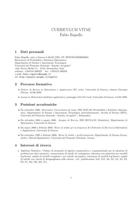 Curriculum (italiano) - Gestione delle Pagine Web Personali