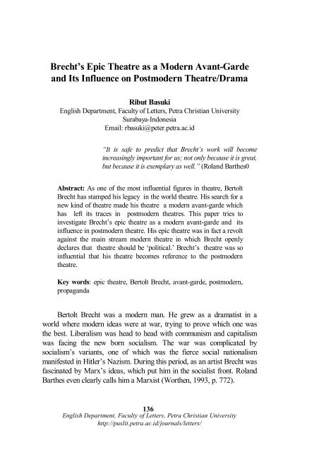 Brecht S Epic Theatre As A Modern Avant Garde And Its Influence On