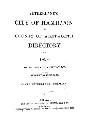 CITY OF HAMILTON DIREOTORY, - Toronto Public Library
