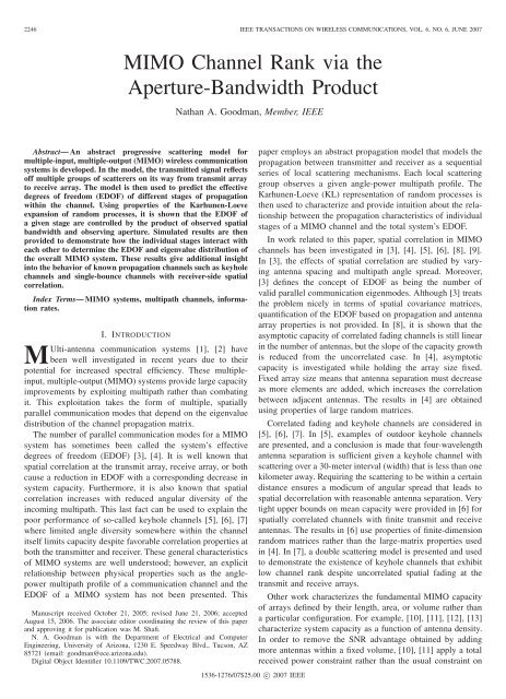 MIMO Channel Rank via the Aperture-Bandwidth ... - IEEE Xplore