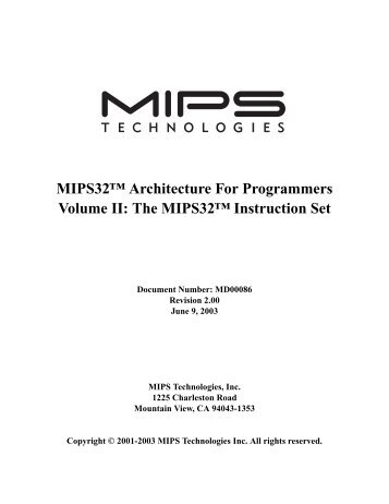 Mips Instruction Set Architecture