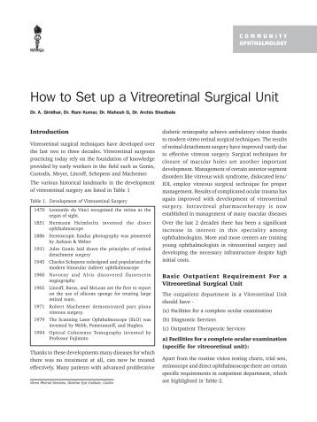 How to Set up a Vitreoretinal Surgical Unit - KSOS