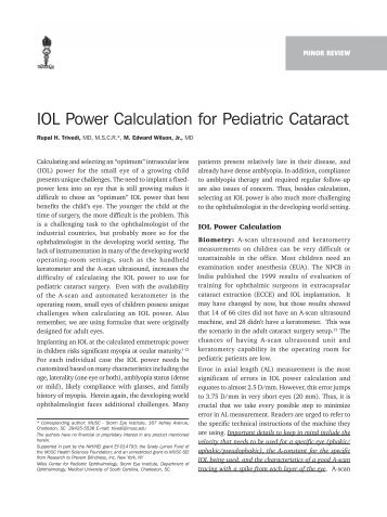 IOL Power Calculation for Pediatric Cataract - KSOS