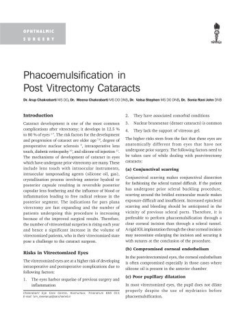 Phacoemulsification in Post Vitrectomy Cataracts - KSOS