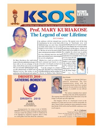 Prof. MARY KURIAKOSE The Legend of our Lifetime - KSOS