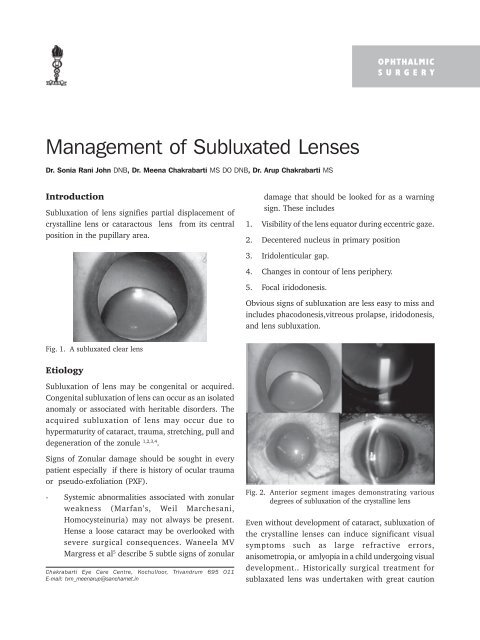 Management of Subluxated Lenses - KSOS