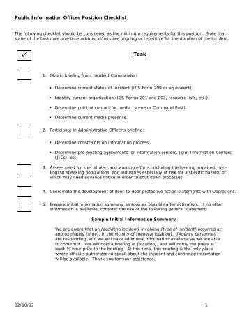Public Information Officer Position Checklist