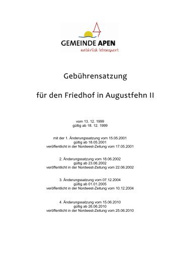 Gebührensatzung für den Friedhof in Augustfehn II - Gemeinde Apen